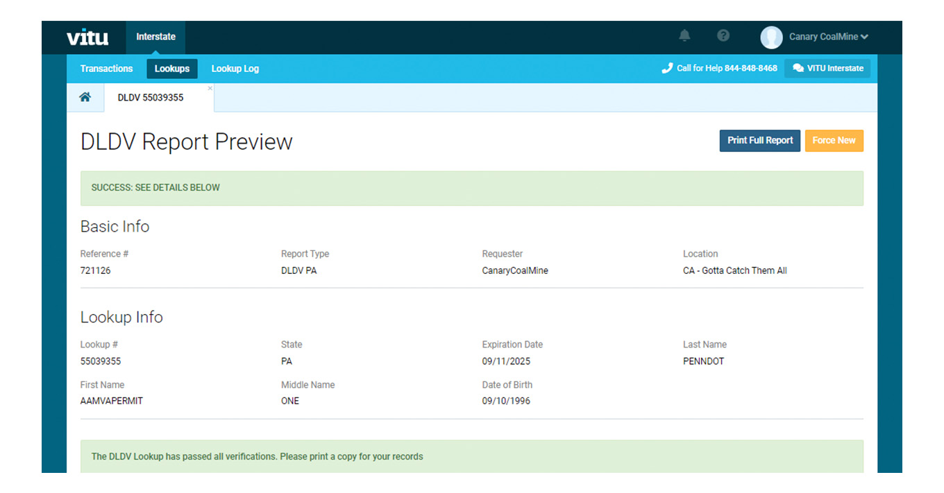 Successful validation and report