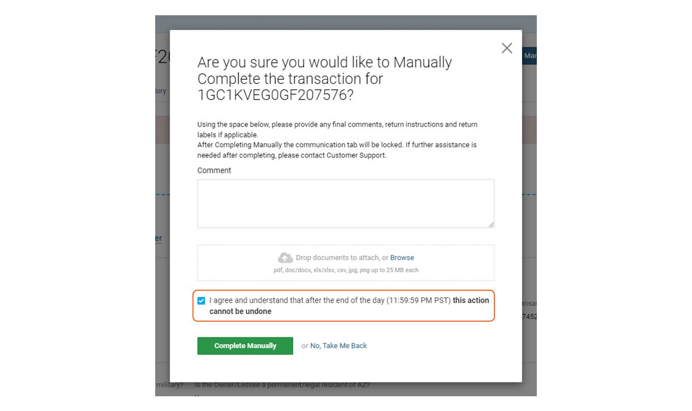 Manually complete Interstate transaction