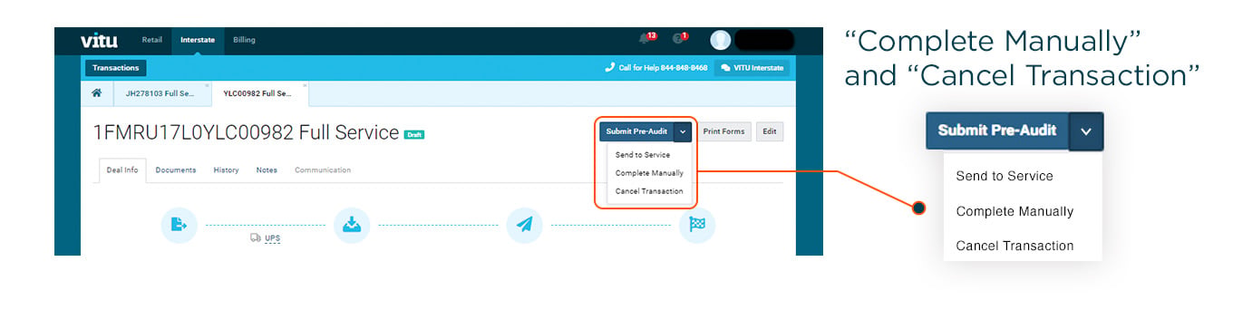 Complete Manually and Cancel Transaction actions.