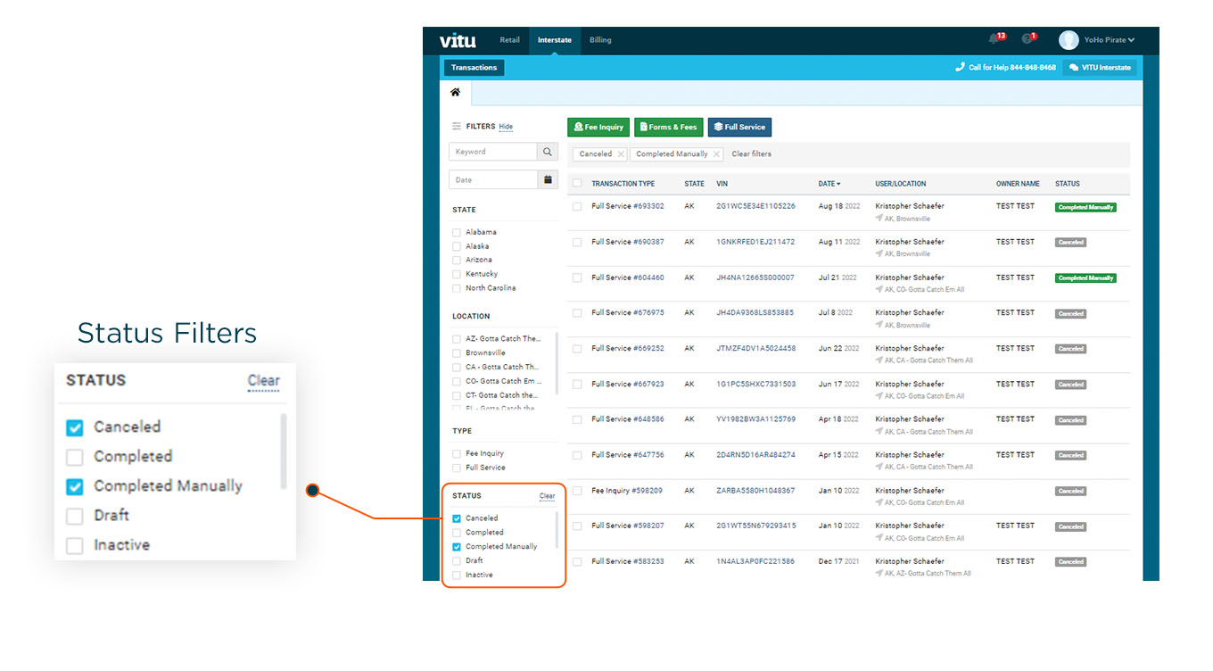 Canceled and Complete Manually Status filters.