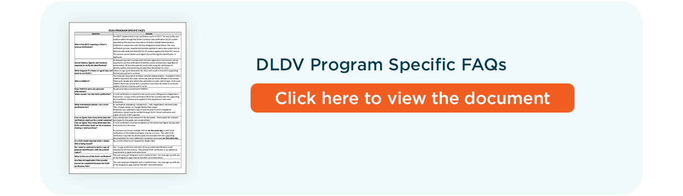 Click to view PennDOT's DLDV Program Specific FAQs.