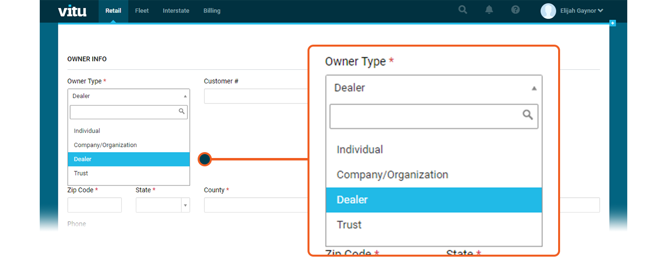 Select dealer as the Owner Type