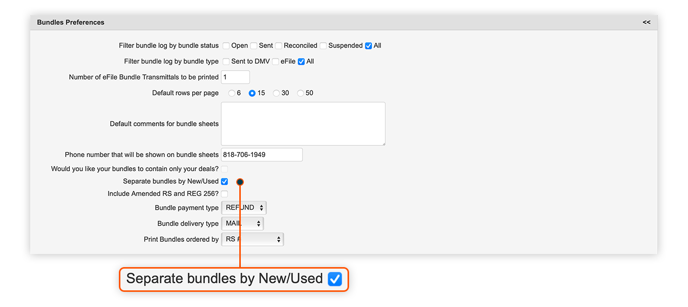 Check the Separate bundles by New/Used box