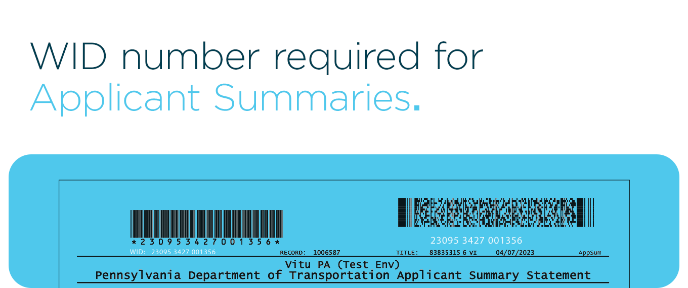 WID number required for Applicant Summaries.