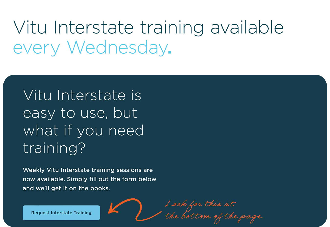 Vitu Interstate training available every Wednesday.