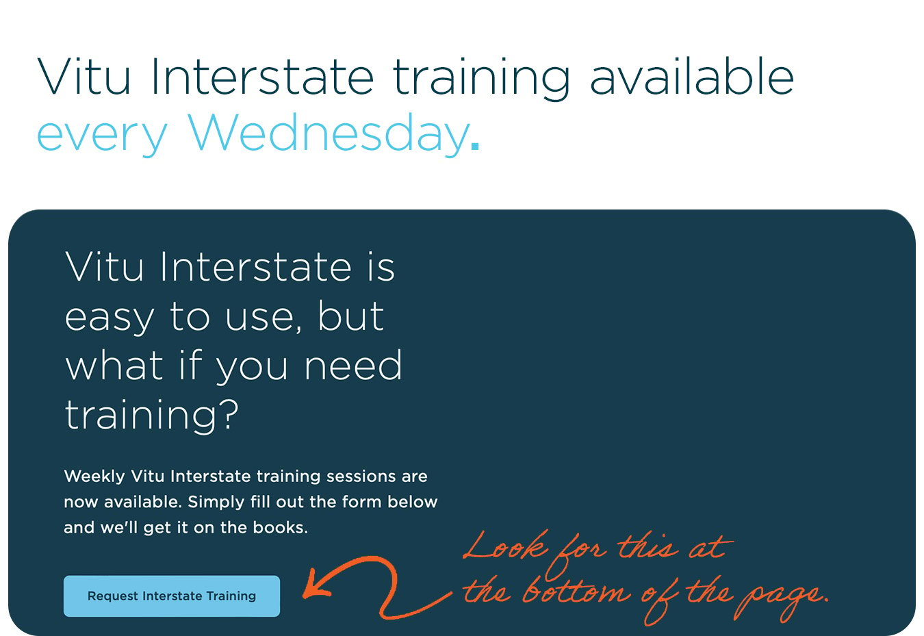 Vitu Interstate training available every Wednesday.