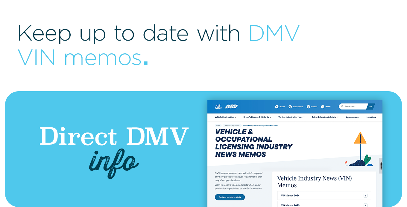 Keep up to date with DMV VIN memos.