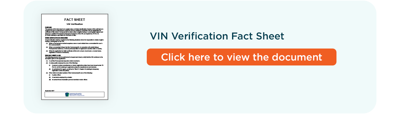 VIN Verification Fact Sheet.