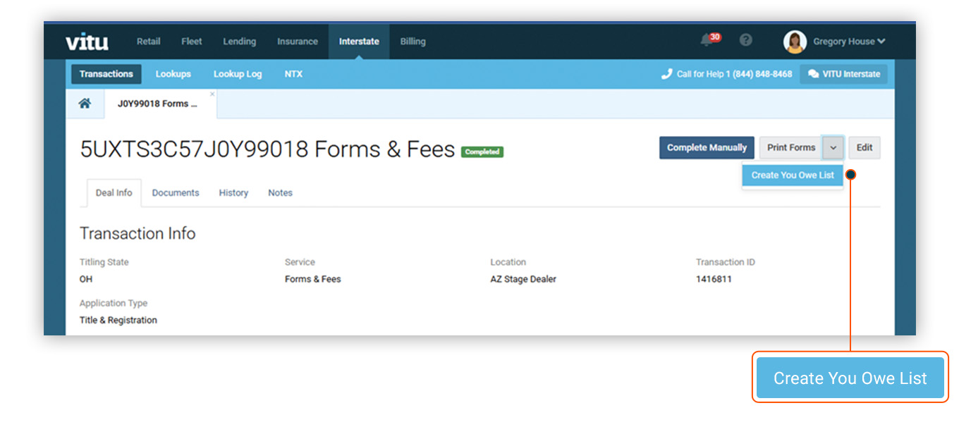 Create You Owe List button.