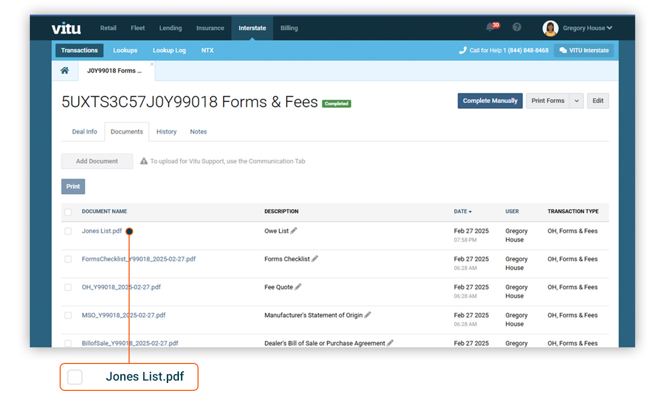 You Owe List saved in the Documents tab.
